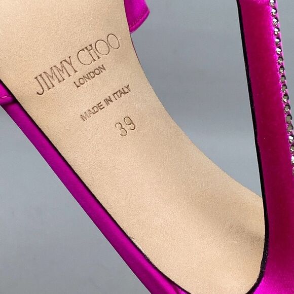 Jimmy Choo Saeda 100mm Satin Crystal Ankle-Strap Pumps size 39 - Picture 14 of 14